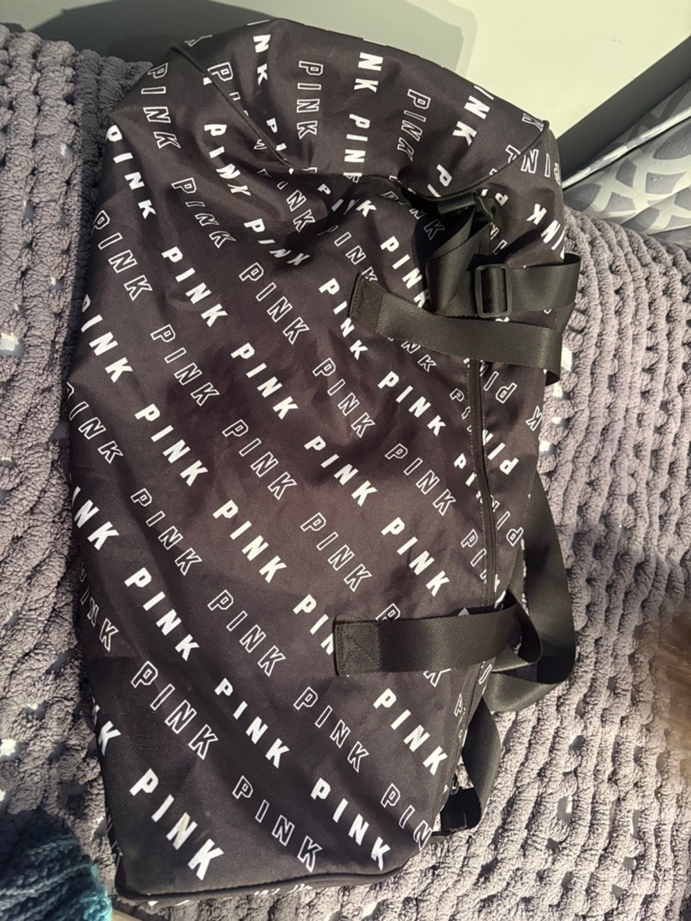 Victoria's Secret PINK Black and White Logo Travel Duffel